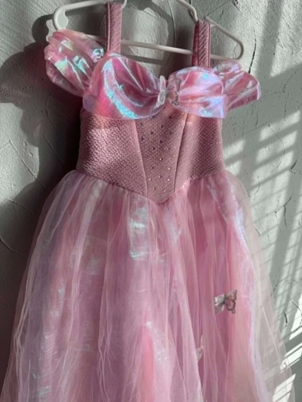 Girls Pink Princess Dress with Iridescent Overlay & Tulle Skirt | Costume Dress
